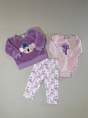 Pekkle 3‑Piece Koala & Floral Outfit Set – Size 12 Months